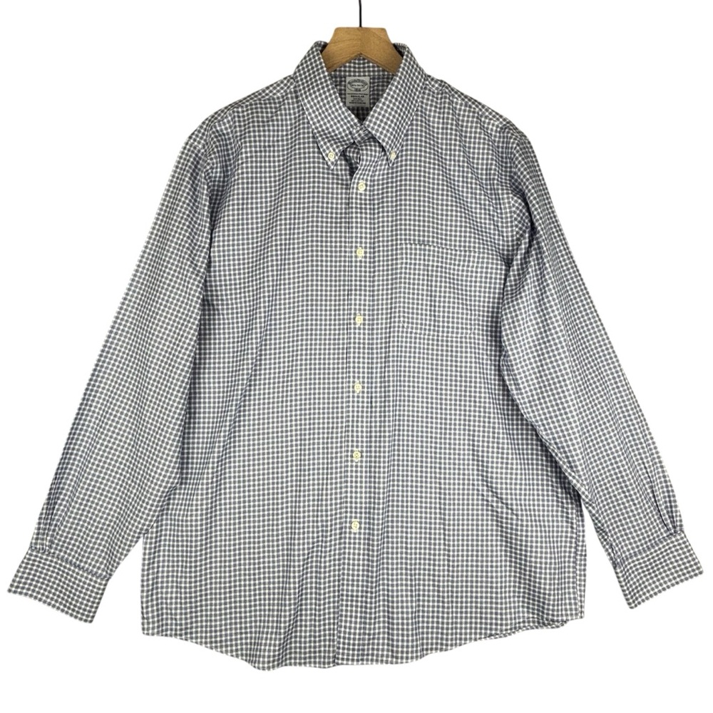 Brooks Brothers Shirt Mens 16.5 34/35 Blue Gingham Check Original Polo‎